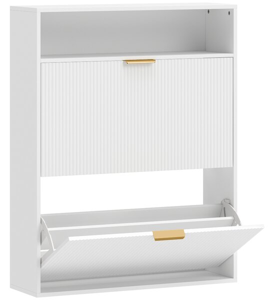 HOMCOM Scarpiera Stretta con 2 Scomparti Ribaltabili e Piano d'appoggio per Corridoio e Ingresso, 80x24x102,5 cm, Bianco | Aosom Italy
