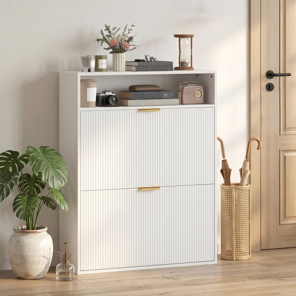 HOMCOM Scarpiera Stretta con 2 Scomparti Ribaltabili e Piano d'appoggio per Corridoio e Ingresso, 80x24x102,5 cm, Bianco | Aosom Italy