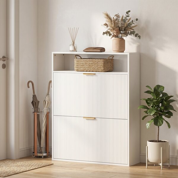 HOMCOM Scarpiera Stretta con 2 Scomparti Ribaltabili e Piano d'appoggio per Corridoio e Ingresso, 80x24x102,5 cm, Bianco | Aosom Italy