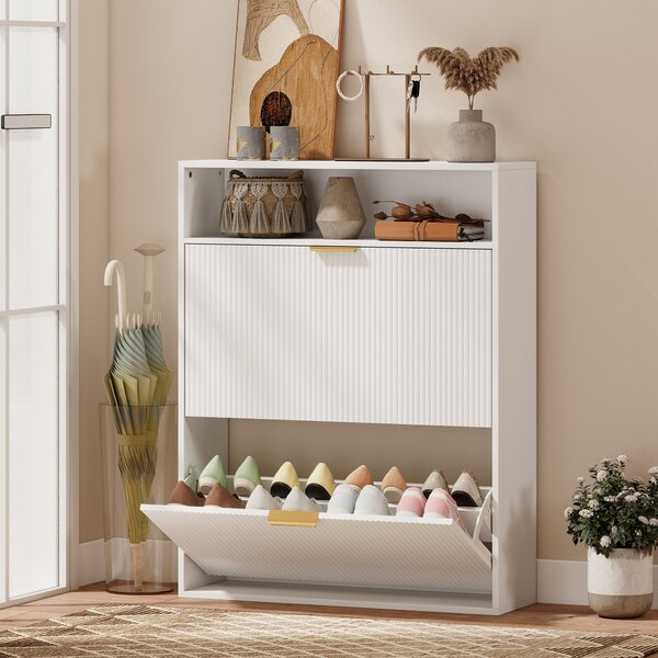 HOMCOM Scarpiera Stretta con 2 Scomparti Ribaltabili e Piano d'appoggio per Corridoio e Ingresso, 80x24x102,5 cm, Bianco | Aosom Italy