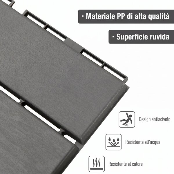 Outsunny Set 9 Mattonelle a Incastro per Terrazzo, Piastrelle (30x30x2cm) in PP Antiscivolo, Area: 0.81 mq, Nero|Aosom