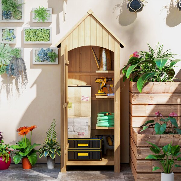 Outsunny Casetta da Giardino con Tetto Inclinato in Asfalto e 3 Mensole, Capanno per Attrezzi in Legno, 77.5x54.2x179.5 cm | Aosom Italy