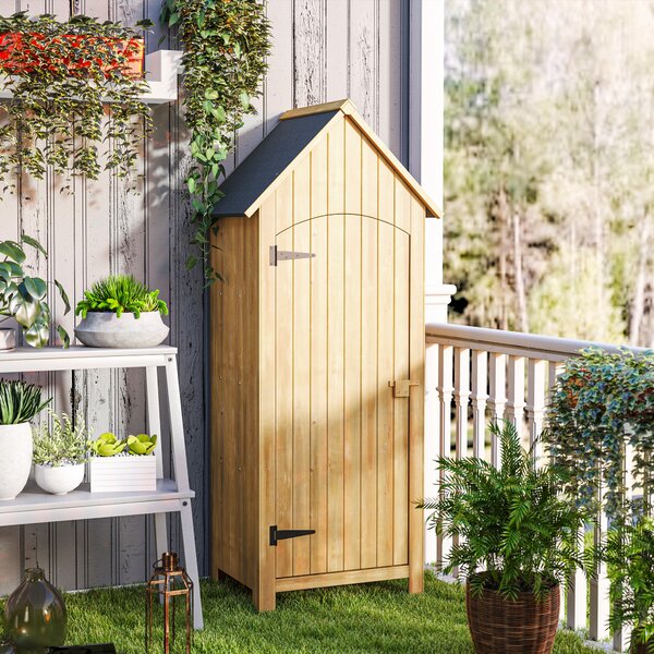 Outsunny Casetta da Giardino con Tetto Inclinato in Asfalto e 3 Mensole, Capanno per Attrezzi in Legno, 77.5x54.2x179.5 cm | Aosom Italy