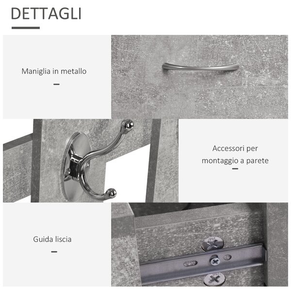 Homcom Mobile da Ingresso Appendiabiti con Scarpiera e Specchio, Mensole e Cassetto, 90x22x116cm Grigio Cemento|Aosom