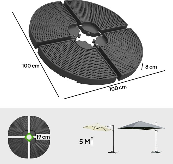 Outsunny Base per Ombrellone a Braccio in HDPE, Set di 4 Pezzi di 1.6kg Ciascuno, Riempibili con Acqua o Sabbia, Ø100x8cm | Aosom