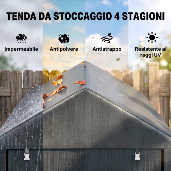 Outsunny Capanno Attrezzi anti UV con Ingresso a Zip, in Acciaio Zincato e Tessuto PE,120x179x165 cm, Grigio Scuro