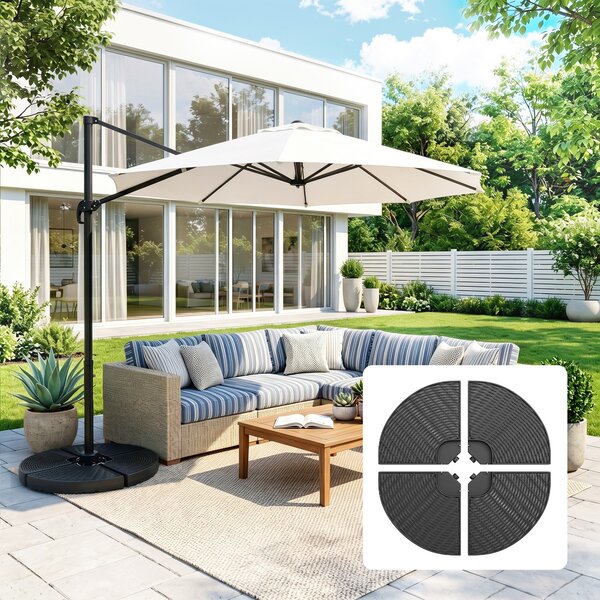Outsunny Base per Ombrellone a Braccio in HDPE, Set di 4 Pezzi di 1.6kg Ciascuno, Riempibili con Acqua o Sabbia, Ø100x8cm | Aosom