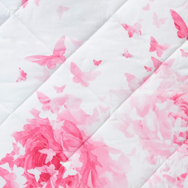 Copriletto Trapuntato In Percalle Rose-e-farfalle Matrimoniale - 270X260 Emporium Floreale Rosa Caleffi