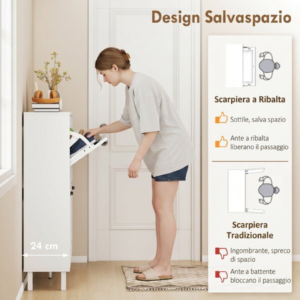 HOMCOM Mobile Scarpe, 4 Cassetti Ribaltabili, Salvaspazio con Ripiani Regolabili, Bianco | Aosom Italy