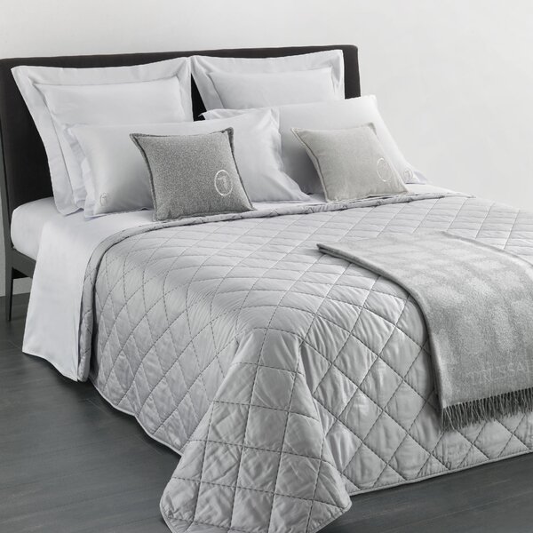 Copriletto Trapuntato In Raso Di Cotone Seam-line Matrimoniale - 270X260 Trussardi Tinta Unita Grigio Caleffi