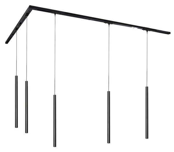 Sistema di illuminazione a binario moderno con 5 luci a sospensione nero 1 fase - Iconic Frini