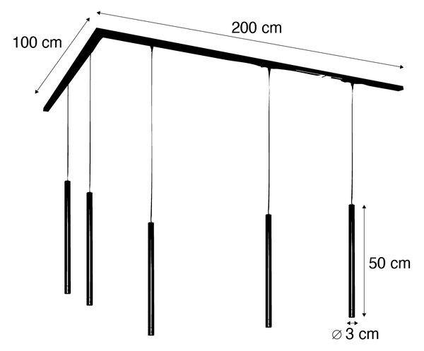 Sistema di illuminazione a binario moderno con 5 luci a sospensione nero 1 fase - Iconic Frini