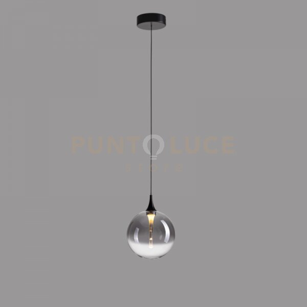 Lampada a sospensione bolla, metallo nero opaco + paralume in vetro
