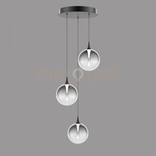 Lampada a sospensione bolla, metallo nero opaco + paralume in vetro