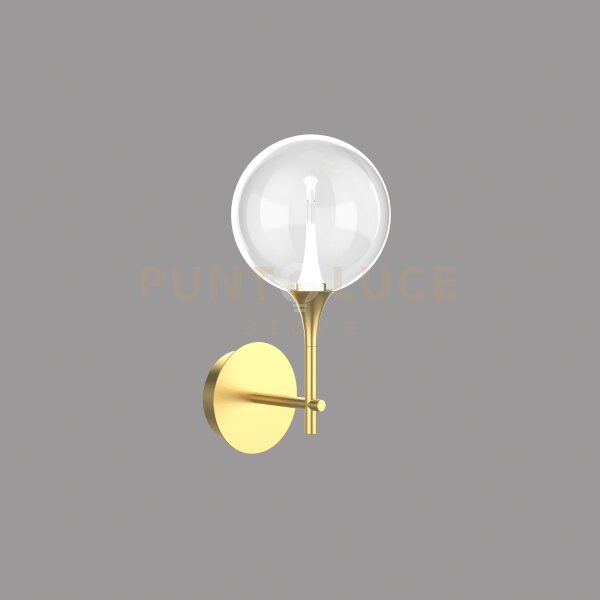 Applique a parete bolla, metallo oro + paralume in vetro trasparent