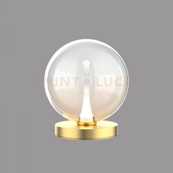 Lampada da tavolo bolla, metallo oro + vetro ambra, led 4,5w 336 l