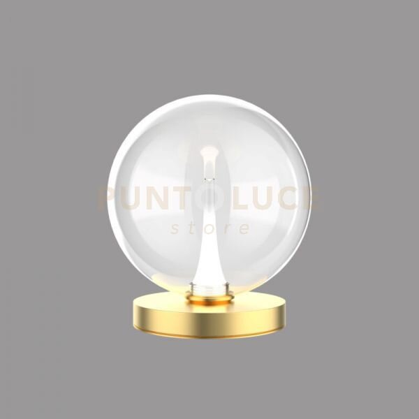 Lampada da tavolo bolla, metallo oro + vetro trasparente, led 4,5w