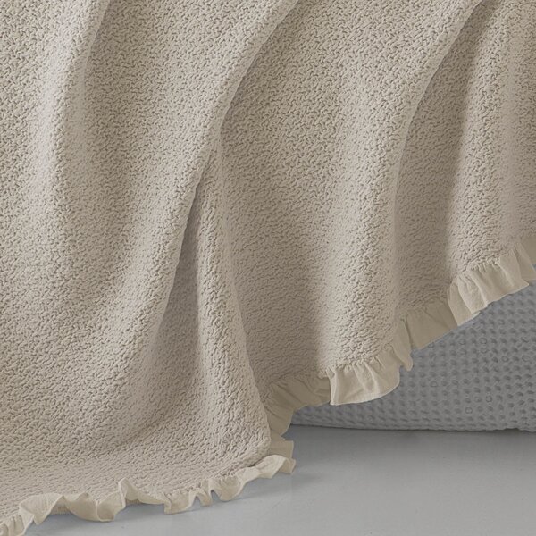 Telo Arredo Copridivano In Plaid Grandecor In Cotone Arles 130x180 Mirabello Tinta Unita Avorio Caleffi