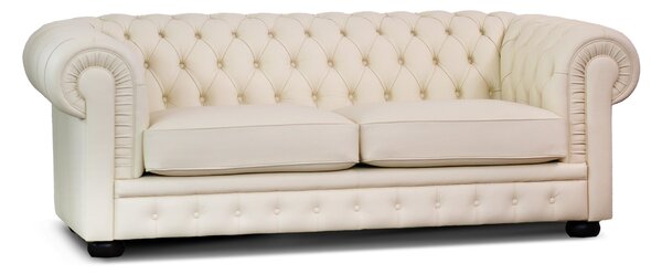 Divano Chesterfield Pelle Fiore Bianco Panna