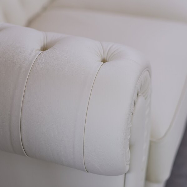 Divano Chesterfield Pelle Fiore Bianco Panna
