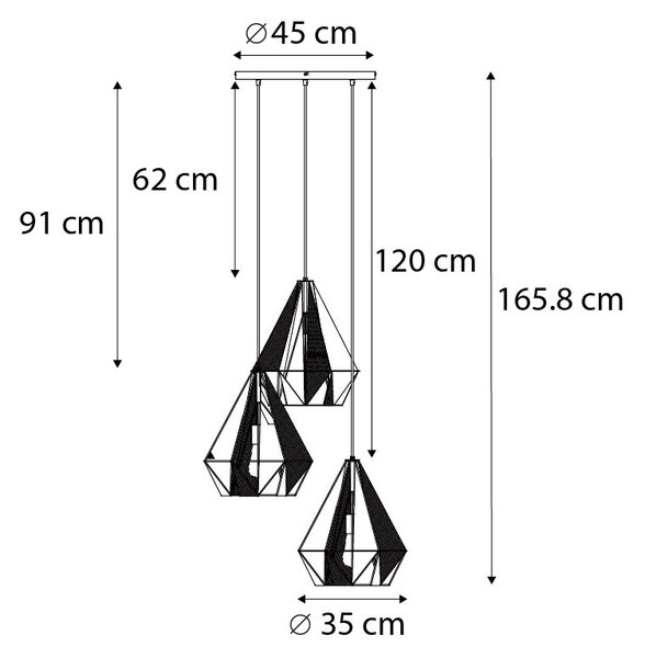 Lampada a sospensione industriale nera con rete 3 luci - Carcass