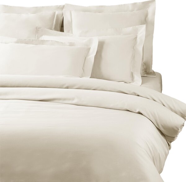 Copripiumino Con Federe In Raso Di Cotone Precious Sateen Matrimoniale - 255X255 + 2 Federe50X80 Mirabello Brera Tinta Unita Champagne Caleffi