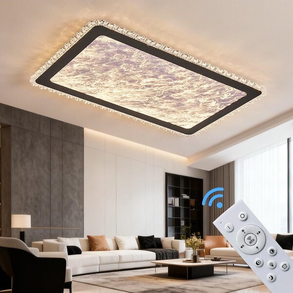 Plafoniera LED dimmerabile con telecomando, a variazione continua 3000-7000 K, a risparmio energetico e durevole, dal design moderno in bianco o nero, ideale per soggiorno, camera da letto e cucina (253-CFX-BL)