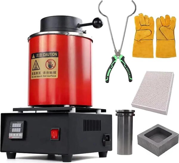 Forno per la fusione dei metalli per gioielli - Set da 7 pezzi - Capacità 3 kg - 1400 W - fino a 1100 °C - con crogiolo e stampo - 220 V
