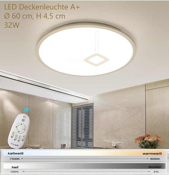 2108-Ø 60WJ Plafoniera LED con telecomando Colore luce/luminosità regolabile