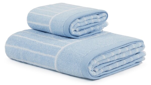 Asciugamano Con Ospite In Acrilico Dralon Gessato 40X55+60X100 Carrara Moderno Azzurro Caleffi