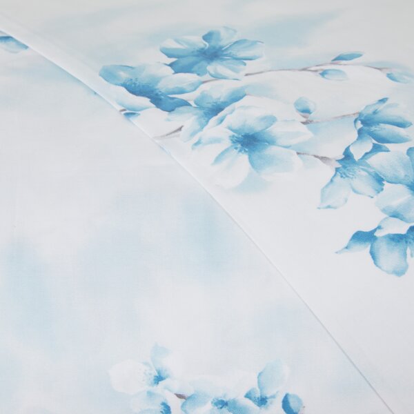 Copripiumino Con Federe In Percalle Luisiana Mandorlo In Fiore Matrimoniale - 255X255 + 2 Federe50X80 Emporium Floreale Azzurro Caleffi