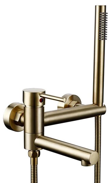 Set completo per rubinetto e doccia da bagno - Miscelatore monocomando da parete - Ottone - Per acqua calda e fredda - Doccetta manuale - Finitura dorata spazzolata