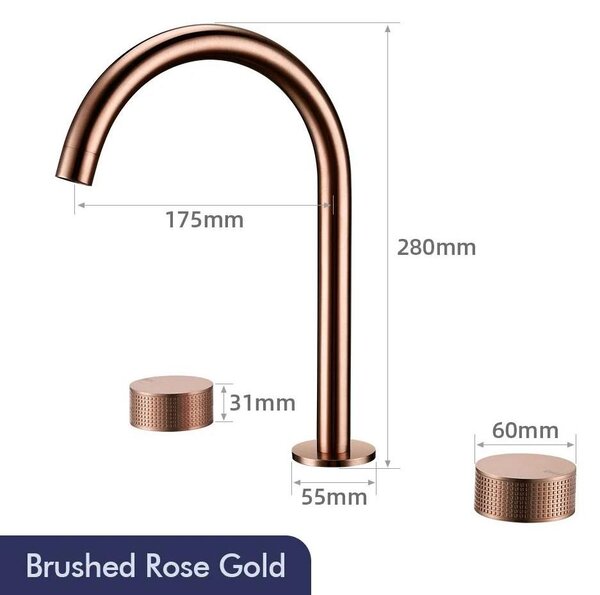 Miscelatore per lavabo a 3 fori - Miscelatore per lavabo con bocca girevole a 360° - Comando a due manopole per acqua calda/fredda - Design scanalato - Acciaio inossidabile spazzolato - Montaggio a distanza (widespread) - Attacco G9/16