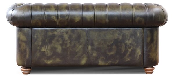 Divano Chesterfield pelle fiore verde stile old America rifinita a mano
