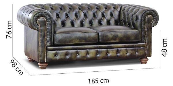 Divano Chesterfield pelle fiore verde stile old America rifinita a mano