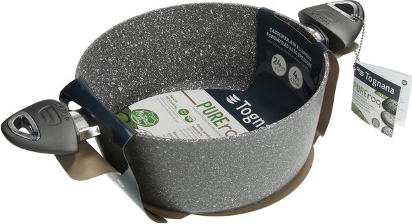Tognana Pentola a Induzione Casseruola Antiaderente in Alluminio 24 cm con 2 Manici colore Grigio - Pure ROQ