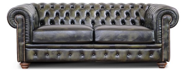 Divano Chesterfield pelle fiore verde stile old America rifinita a mano