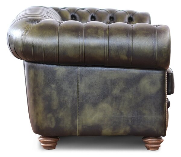Divano Chesterfield pelle fiore verde stile old America rifinita a mano