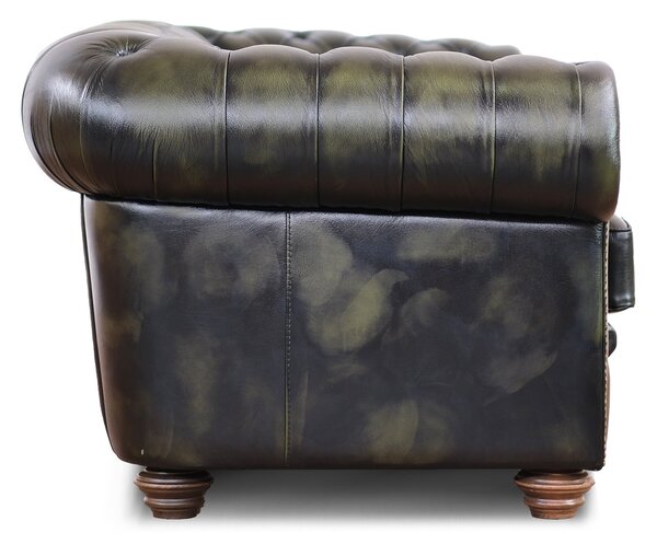 Divano Chesterfield pelle fiore verde stile old America rifinita a mano