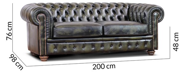 Divano Chesterfield pelle fiore verde stile old America rifinita a mano