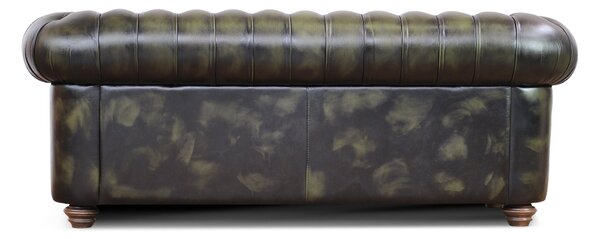 Divano Chesterfield pelle fiore verde stile old America rifinita a mano