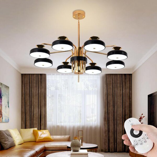 Plafoniera LED XW816-8H con telecomando Colore della luce/luminosità regolabile Paralume in acrilico struttura in metallo laccato nero/oro