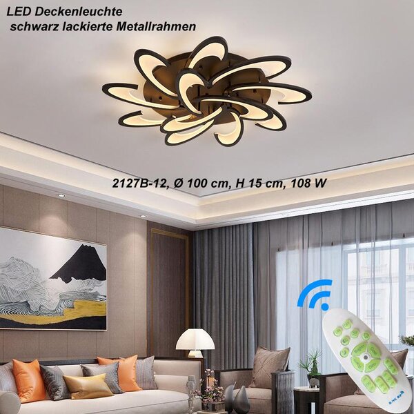 Plafoniera LED 2127Black-12 Ø 100 cm con telecomando Colore della luce/luminosità regolabile Paralume in acrilico struttura in metallo laccato nero (2127-12Black)
