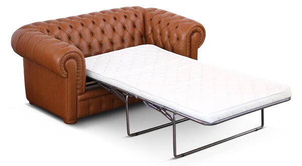 Divano Letto Chesterfield in Pelle Primo Fiore Premium con Rete e Materasso Pieghevole