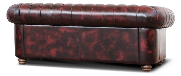 Divano Chesterfield pelle fiore bordeaux stile old America rifinita a mano
