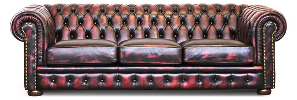 Divano Chesterfield pelle fiore bordeaux stile old America rifinita a mano