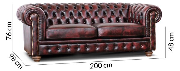 Divano Chesterfield pelle fiore bordeaux stile old America rifinita a mano
