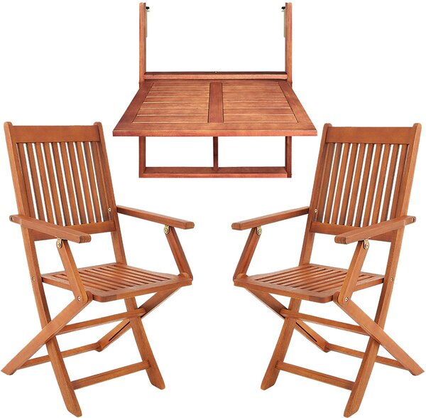 Casaria Set da Balcone 3 Pezzi in Legno di Acacia Resistente 65x45x87cm FSC Tavolo Sedie Pieghevole da Giardino Balcone Esterno