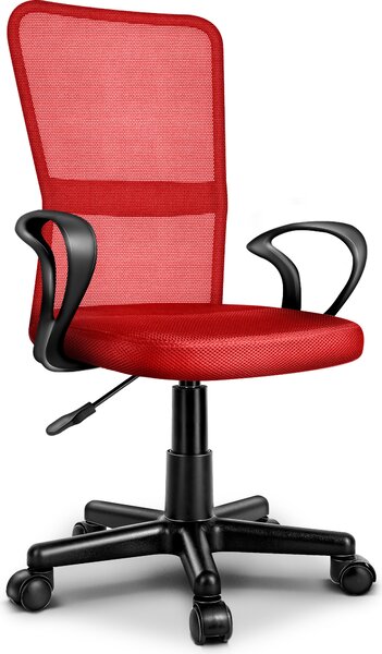 TRESKO sedia da ufficio rossa sedia da scrivania girevole, con braccioli e rotelle in plastica, regolabile in altezza in continuo, sedile imbottito, ergonomica