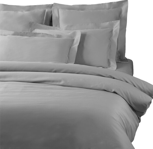 Copripiumino Con Federe In Raso Di Cotone Precious Sateen Matrimoniale - 255X255 + 2 Federe50X80 Mirabello Brera Tinta Unita Grigio Caleffi